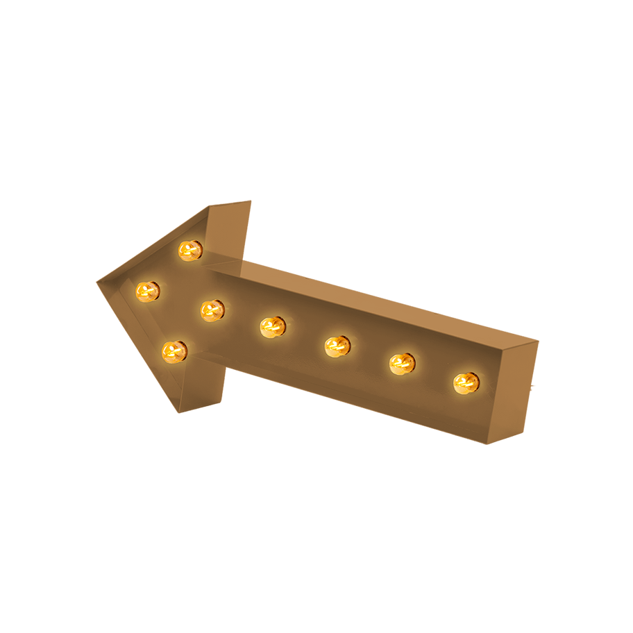 Bokstavslampa Cirkuslampan Arrow Pearl gold / 60 cm